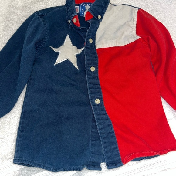 Texas Cotton Texas Flag Shirt Toddler Boy Size 4 Long Sleeve Button Up Star - Picture 2 of 6